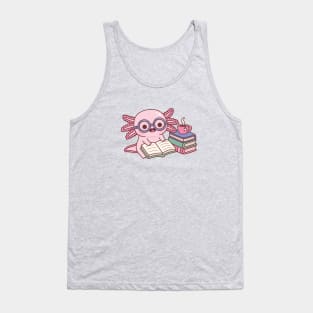 Cute Axolotl With Glasses Reading A Book Tank Top